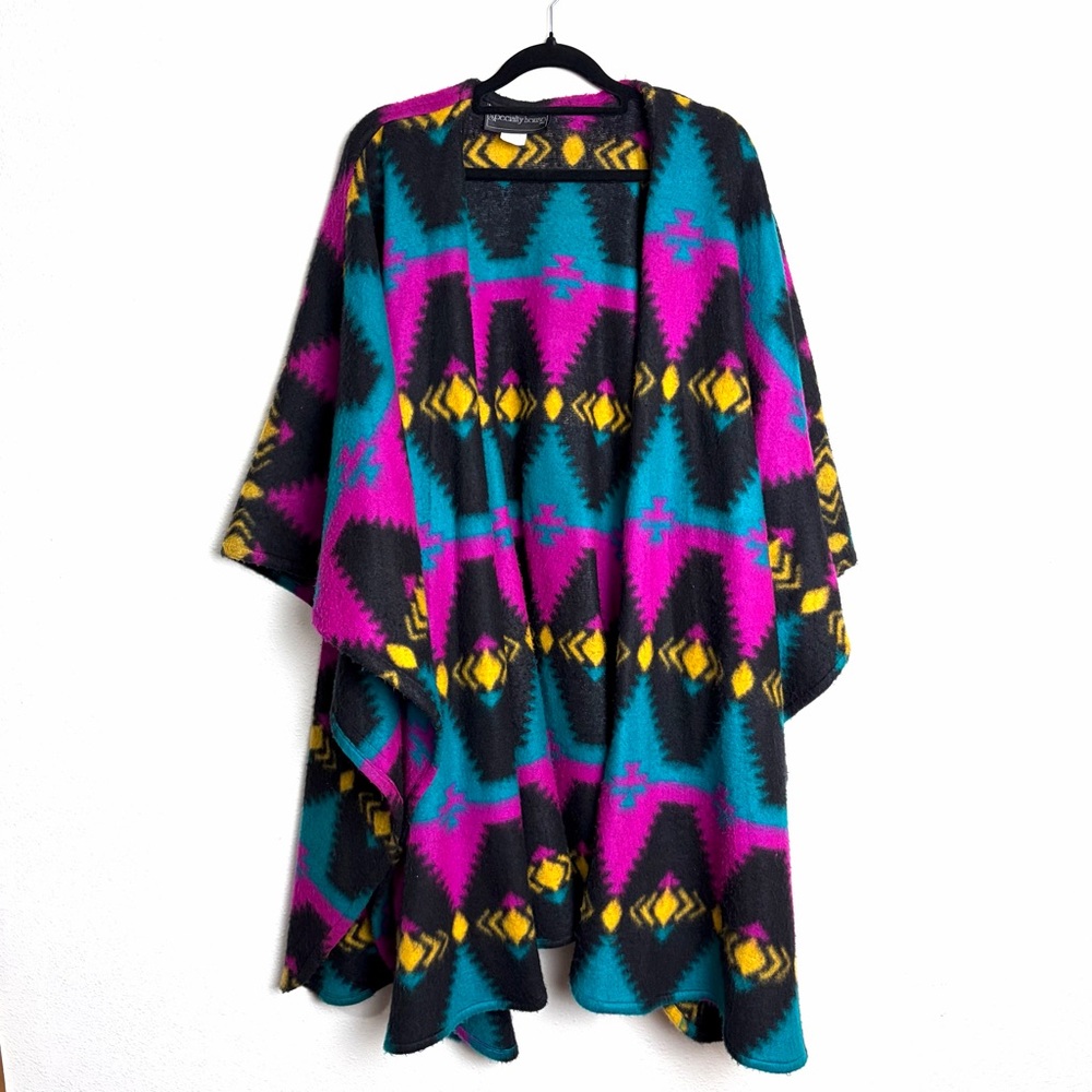 Vintage Specialty House Colorful Geometric Women's Poncho fleece Aztec print - Picture 2 of 9